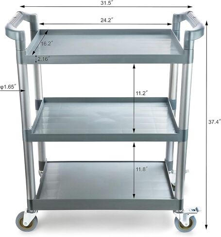 New Star Foodservice 54545 250-Pound Plastic 3-Tier Utility Bus Cart with Locking Casters, 32" x 16" x 38", Gray in Saudi Arabia
