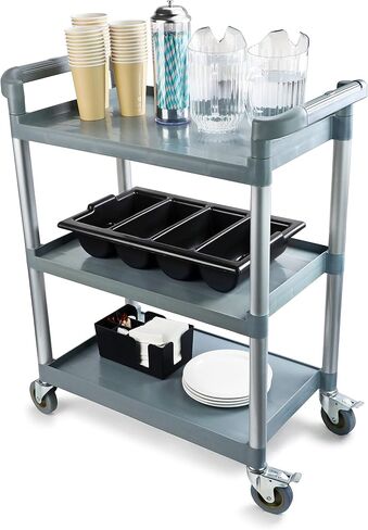 New Star Foodservice 54545 250-Pound Plastic 3-Tier Utility Bus Cart with Locking Casters, 32" x 16" x 38", Gray in Saudi Arabia