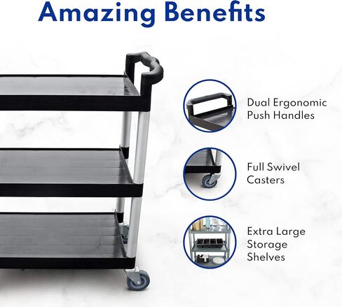 New Star Foodservice 54545 250-Pound Plastic 3-Tier Utility Bus Cart with Locking Casters, 32" x 16" x 38", Gray in Saudi Arabia
