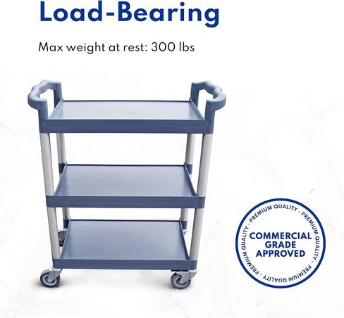 New Star Foodservice 54545 250-Pound Plastic 3-Tier Utility Bus Cart with Locking Casters, 32" x 16" x 38", Gray in Saudi Arabia