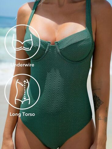 CUPSHE Women's One Piece Swimsuit Textured Underwire Push Up Cutout Long Torso Bathing Suit in Saudi Arabia