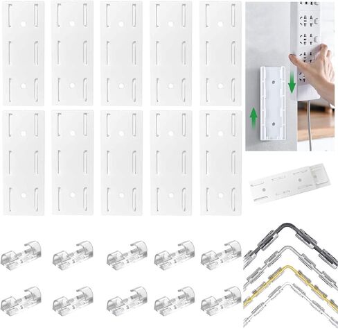 10 Pairs Adhesive Punch-Free Socket Holder, 10 Pcs Cable Clips Kit, Self Adhesive Power Strip Holder Fixator,Wall Mount-Space-Saving and Easy to Install for Remote Control Router Computer Power Strip in Kuwait