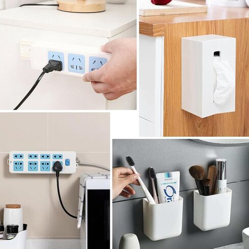 10 Pairs Adhesive Punch-Free Socket Holder, 10 Pcs Cable Clips Kit, Self Adhesive Power Strip Holder Fixator,Wall Mount-Space-Saving and Easy to Install for Remote Control Router Computer Power Strip in Kuwait