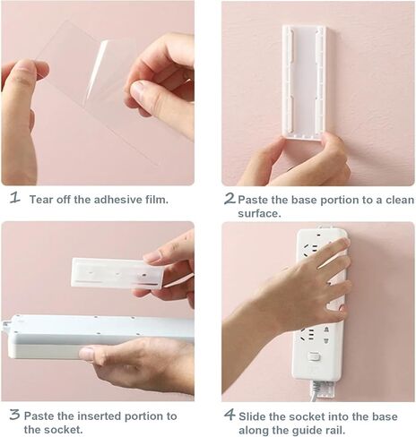 10 Pairs Adhesive Punch-Free Socket Holder, 10 Pcs Cable Clips Kit, Self Adhesive Power Strip Holder Fixator,Wall Mount-Space-Saving and Easy to Install for Remote Control Router Computer Power Strip in Kuwait