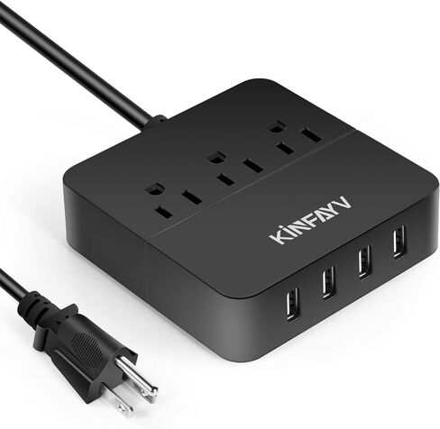 شريط طاقة مع 4 منافذ USB و3 منافذ - شريط USB محمول وواقي من زيادة التيار ومحطة شحن سطح المكتب وسلك طاقة USB مع مفتاح تشغيل/إيقاف وسلك بطول 5 أقدام للسفر والفندق والمكتب in Saudi Arabia