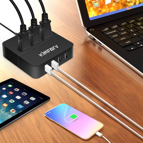 شريط طاقة مع 4 منافذ USB و3 منافذ - شريط USB محمول وواقي من زيادة التيار ومحطة شحن سطح المكتب وسلك طاقة USB مع مفتاح تشغيل/إيقاف وسلك بطول 5 أقدام للسفر والفندق والمكتب in Saudi Arabia