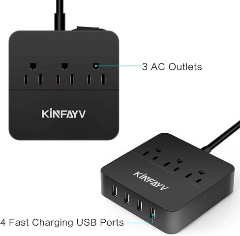 شريط طاقة مع 4 منافذ USB و3 منافذ - شريط USB محمول وواقي من زيادة التيار ومحطة شحن سطح المكتب وسلك طاقة USB مع مفتاح تشغيل/إيقاف وسلك بطول 5 أقدام للسفر والفندق والمكتب in Saudi Arabia