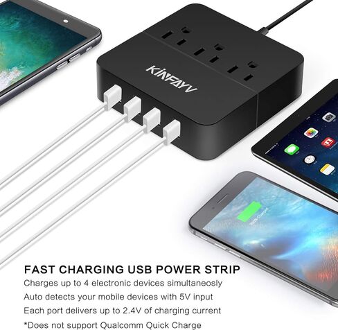 شريط طاقة مع 4 منافذ USB و3 منافذ - شريط USB محمول وواقي من زيادة التيار ومحطة شحن سطح المكتب وسلك طاقة USB مع مفتاح تشغيل/إيقاف وسلك بطول 5 أقدام للسفر والفندق والمكتب in Saudi Arabia