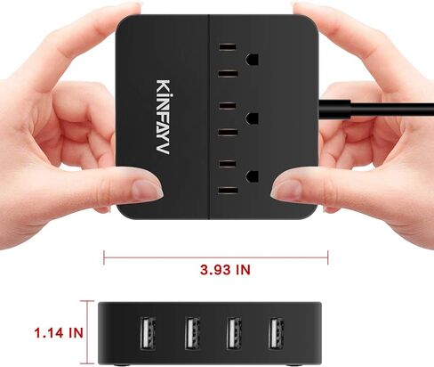 شريط طاقة مع 4 منافذ USB و3 منافذ - شريط USB محمول وواقي من زيادة التيار ومحطة شحن سطح المكتب وسلك طاقة USB مع مفتاح تشغيل/إيقاف وسلك بطول 5 أقدام للسفر والفندق والمكتب in Saudi Arabia