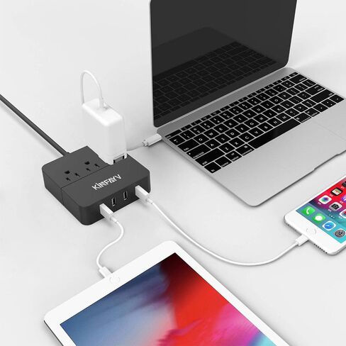 شريط طاقة مع 4 منافذ USB و3 منافذ - شريط USB محمول وواقي من زيادة التيار ومحطة شحن سطح المكتب وسلك طاقة USB مع مفتاح تشغيل/إيقاف وسلك بطول 5 أقدام للسفر والفندق والمكتب in Saudi Arabia