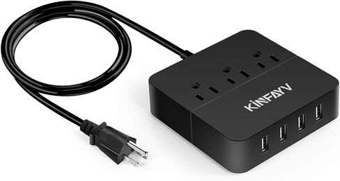 شريط طاقة مع 4 منافذ USB و3 منافذ - شريط USB محمول وواقي من زيادة التيار ومحطة شحن سطح المكتب وسلك طاقة USB مع مفتاح تشغيل/إيقاف وسلك بطول 5 أقدام للسفر والفندق والمكتب in Saudi Arabia