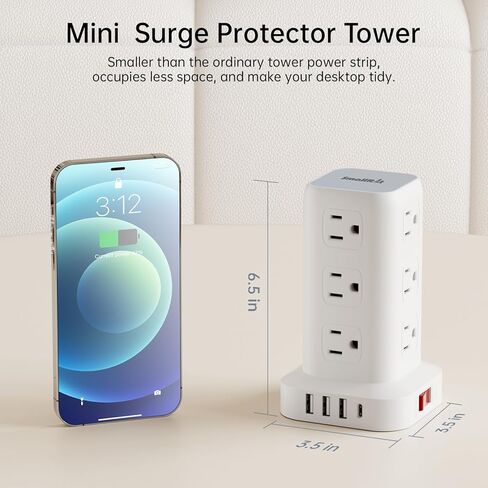 حامي برج قطاع الطاقة، سلك تمديد مسطح رفيع للغاية بطول 10 أقدام مع 12 تيار متردد 4 USB (1 USB C)، محطة شحن سطح المكتب لبرج قطاع الطاقة للمكتب المنزلي والأرائك والأسرة in Kuwait