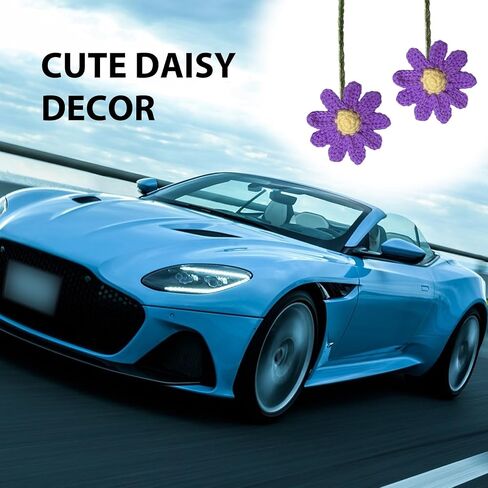 1 PC Car Daisy Crochet Hanging Ornament, DIY Handmade Woven Low-Key Elegant Decoration, Cute Rearview Mirror Pendant Interior Aesthetics, Universal Interior Accessories for Most Cars (Purple) in Saudi Arabia