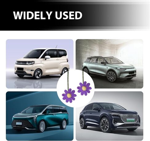 1 PC Car Daisy Crochet Hanging Ornament, DIY Handmade Woven Low-Key Elegant Decoration, Cute Rearview Mirror Pendant Interior Aesthetics, Universal Interior Accessories for Most Cars (Purple) in Saudi Arabia