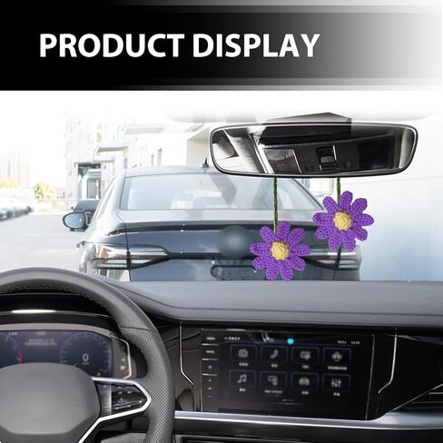 1 PC Car Daisy Crochet Hanging Ornament, DIY Handmade Woven Low-Key Elegant Decoration, Cute Rearview Mirror Pendant Interior Aesthetics, Universal Interior Accessories for Most Cars (Purple) in Saudi Arabia