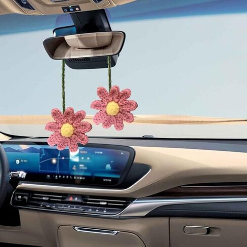 1 PC Car Daisy Crochet Hanging Ornament, DIY Handmade Woven Low-Key Elegant Decoration, Cute Rearview Mirror Pendant Interior Aesthetics, Universal Interior Accessories for Most Cars (Purple) in Saudi Arabia