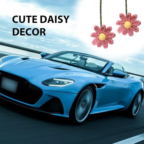 1 PC Car Daisy Crochet Hanging Ornament, DIY Handmade Woven Low-Key Elegant Decoration, Cute Rearview Mirror Pendant Interior Aesthetics, Universal Interior Accessories for Most Cars (Purple) in Saudi Arabia