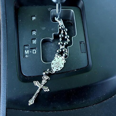 Black Auto Rosary, Daily Devotional, Rearview Mirror or Gear Shift Hanging Car Accessory, Gift Boxed, 7.5 Inches in Saudi Arabia