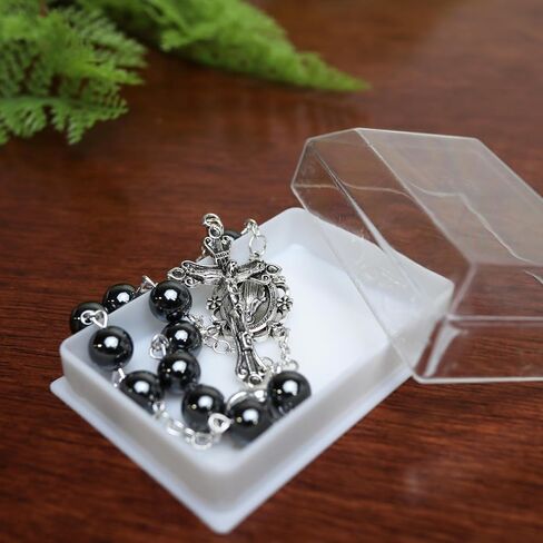 Black Auto Rosary, Daily Devotional, Rearview Mirror or Gear Shift Hanging Car Accessory, Gift Boxed, 7.5 Inches in Saudi Arabia