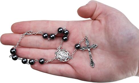 Black Auto Rosary, Daily Devotional, Rearview Mirror or Gear Shift Hanging Car Accessory, Gift Boxed, 7.5 Inches in Saudi Arabia