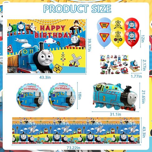 102 Pcs Cartoon Train Theme Party Decorations, Including Birthday Banner, Hanging Swirls, Cake&Cupcake Toppers, Balloons, Backdrop, Tablecloth, Temporary Stickers,Cartoon Honeycombs, Foil Balloons in Kuwait