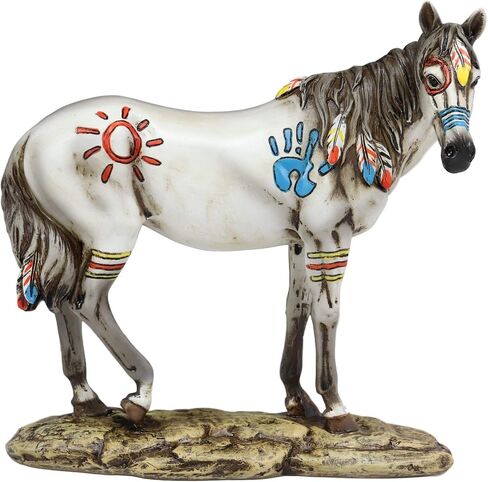 Ebros Equestrian Tribal Beauty Medicine Spirit Horse Hand Crafted Statue 8" High Native American Indian Symbols Sun Palm Feathers Stallion Animal Decor Sculpture Multicolor in Saudi Arabia