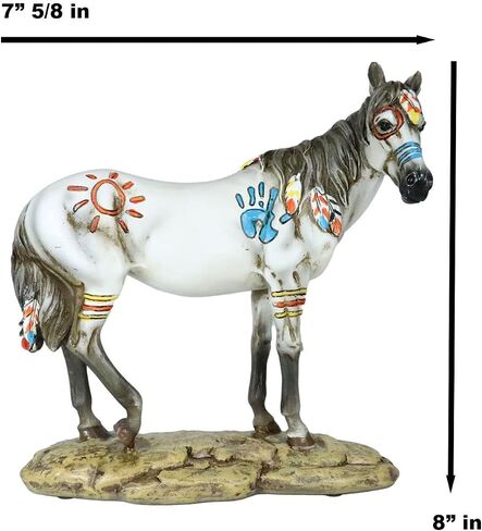 Ebros Equestrian Tribal Beauty Medicine Spirit Horse Hand Crafted Statue 8" High Native American Indian Symbols Sun Palm Feathers Stallion Animal Decor Sculpture Multicolor in Saudi Arabia