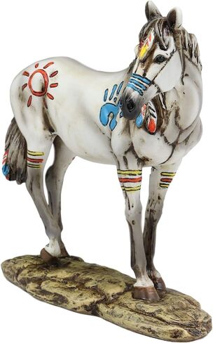 Ebros Equestrian Tribal Beauty Medicine Spirit Horse Hand Crafted Statue 8" High Native American Indian Symbols Sun Palm Feathers Stallion Animal Decor Sculpture Multicolor in Saudi Arabia