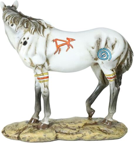 Ebros Equestrian Tribal Beauty Medicine Spirit Horse Hand Crafted Statue 8" High Native American Indian Symbols Sun Palm Feathers Stallion Animal Decor Sculpture Multicolor in Saudi Arabia