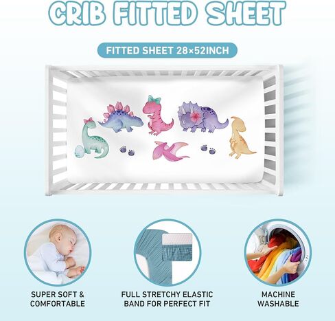 Baby Crib Bedding Set, 3 Piece Dinosaur Theme Nursery Decor Set with Baby Blanket, Fitted Crib Sheet, and Changing Pad Cover for Infants Toddlers Gifts(Fixed Size) in Saudi Arabia
