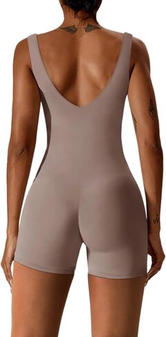 REORIA Women's Sexy V Neck Sleeveless Bodycon Romper Stretchy back V neck Sexy Unitard Jumpsuit in Saudi Arabia