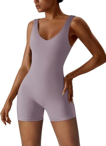 REORIA Women's Sexy V Neck Sleeveless Bodycon Romper Stretchy back V neck Sexy Unitard Jumpsuit in Saudi Arabia