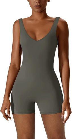 REORIA Women's Sexy V Neck Sleeveless Bodycon Romper Stretchy back V neck Sexy Unitard Jumpsuit in Saudi Arabia