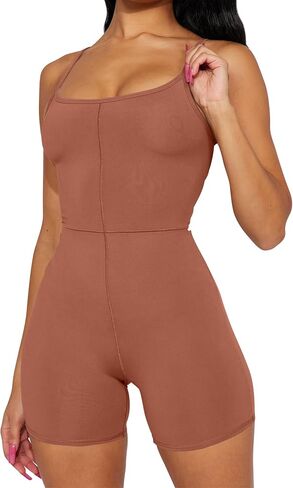 Mokoru Women's Workout One Piece Short Jumpsuits Gym Yoga Clothes Sexy Sleeveless Athletic Rompers in Saudi Arabia