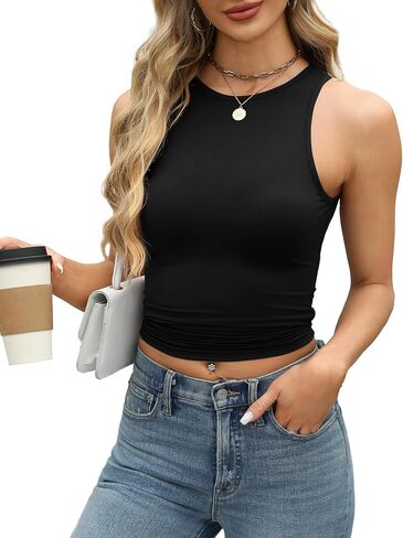 Besshopie Womens Halter Tops Summer Sleeveless Shirts Sexy High Neck Fitted Tops Racer Back Tank Tops Blouses in Saudi Arabia