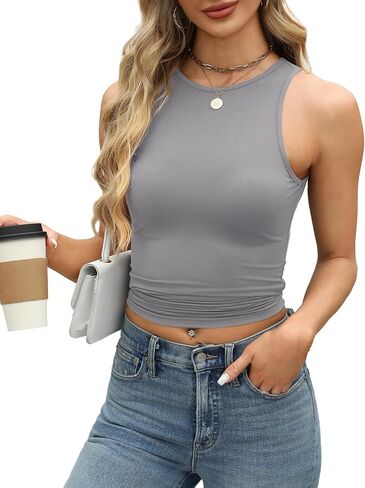 Besshopie Womens Halter Tops Summer Sleeveless Shirts Sexy High Neck Fitted Tops Racer Back Tank Tops Blouses in Saudi Arabia