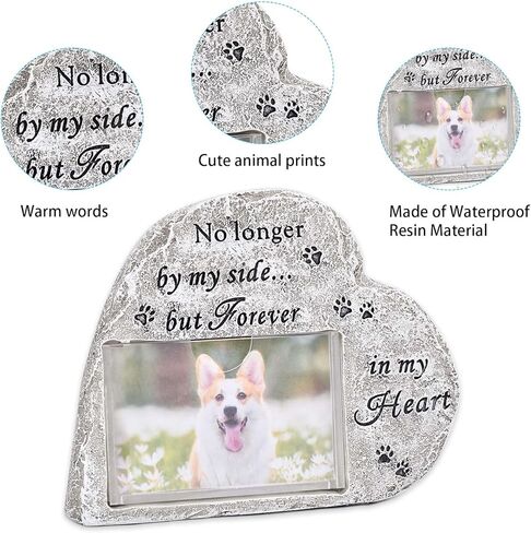 Pet Memorial Stones for Dogs, Pet Headstones for Dogs with Photo Frame, Heart Shape Dog Memorial Stone, Pet Loss Gifts, Indoor Outdoor Dog or Cat for Garden Backyard Marker Grave Tombstone in Kuwait
