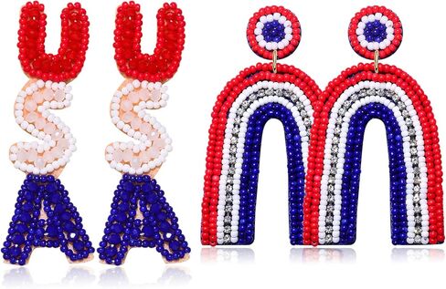 NLCAC USA Earrings Beaded American Flag Stars Ice Cream Drop Dangle Earrings 4th of July Patriotic Jewelry Memorial Independence Day Gifts for Women in Kuwait
