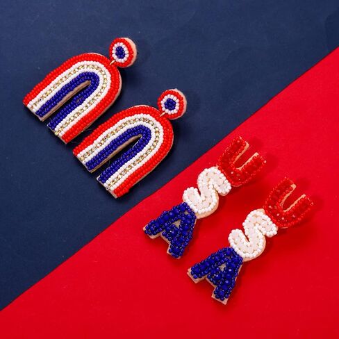 NLCAC USA Earrings Beaded American Flag Stars Ice Cream Drop Dangle Earrings 4th of July Patriotic Jewelry Memorial Independence Day Gifts for Women in Kuwait
