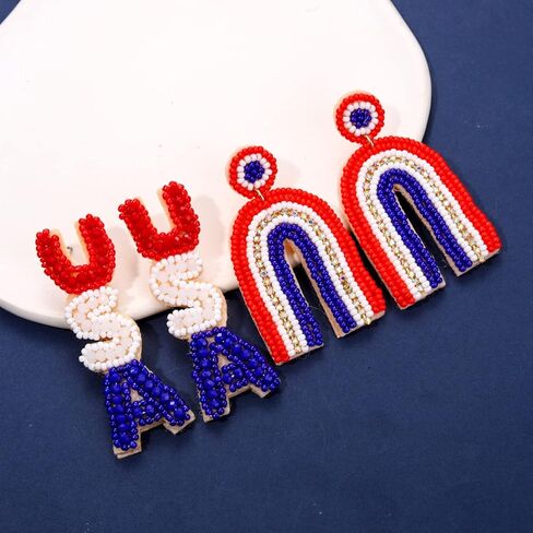 NLCAC USA Earrings Beaded American Flag Stars Ice Cream Drop Dangle Earrings 4th of July Patriotic Jewelry Memorial Independence Day Gifts for Women in Kuwait