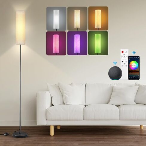 مصابيح أرضية لغرفة المعيشة، مصباح LED ذكي حديث طويل القامة متوافق مع Alexa وGoogle Home، مصباح زاوية مع عاكس الضوء من الكتان لغرفة النوم عن بعد والتحكم في تطبيق WiFi بدون خطوات قابلة للتعتيم in Saudi Arabia