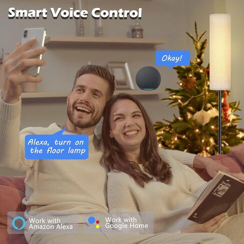 مصابيح أرضية لغرفة المعيشة، مصباح LED ذكي حديث طويل القامة متوافق مع Alexa وGoogle Home، مصباح زاوية مع عاكس الضوء من الكتان لغرفة النوم عن بعد والتحكم في تطبيق WiFi بدون خطوات قابلة للتعتيم in Saudi Arabia