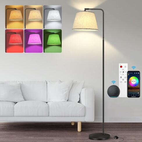 مصابيح أرضية لغرفة المعيشة، مصباح LED ذكي حديث طويل القامة متوافق مع Alexa وGoogle Home، مصباح زاوية مع عاكس الضوء من الكتان لغرفة النوم عن بعد والتحكم في تطبيق WiFi بدون خطوات قابلة للتعتيم in Saudi Arabia