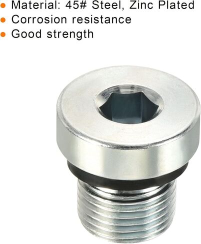 PATIKIL M12*1 Internal Hex Head Pipe Fitting Plug, 2 Pack Male Thread 45# Steel Socket Plug with Sealing Ring for Terminate Pipe Ends in Saudi Arabia