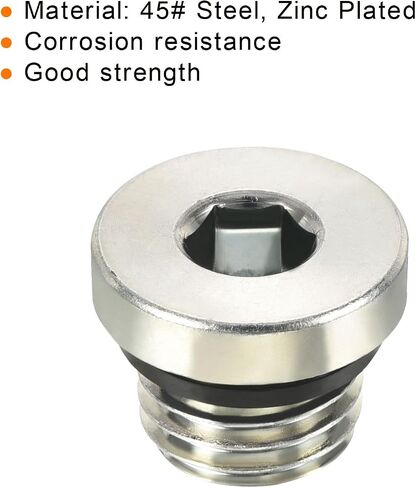 PATIKIL M12*1 Internal Hex Head Pipe Fitting Plug, 2 Pack Male Thread 45# Steel Socket Plug with Sealing Ring for Terminate Pipe Ends in Saudi Arabia
