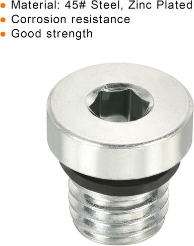 PATIKIL M12*1 Internal Hex Head Pipe Fitting Plug, 2 Pack Male Thread 45# Steel Socket Plug with Sealing Ring for Terminate Pipe Ends in Saudi Arabia