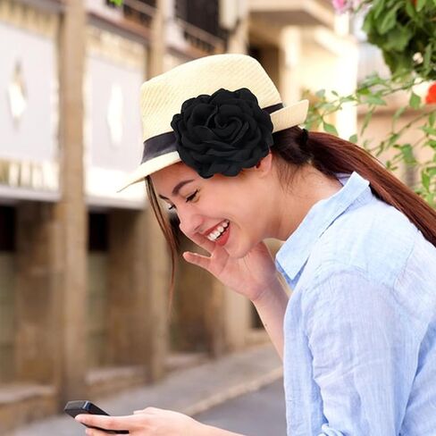 بروش زهرة الكاميليا السوداء الرائعة للسيدات، دبوس شعر رقيق لحفلات الزفاف وحفلات الرقص - إكسسوار زهور متعدد الاستخدامات للملابس وتصفيف الشعر، كبير 11 سم in Saudi Arabia