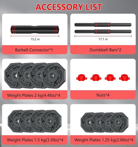 44LB Adjustable Dumbbells Set of 2, Weights Set Adjustable,Dumbbell Weights Sets with Connector for Women Man, Free Weights Barbell Fitness Equipment for Workout Strength Training in Saudi Arabia