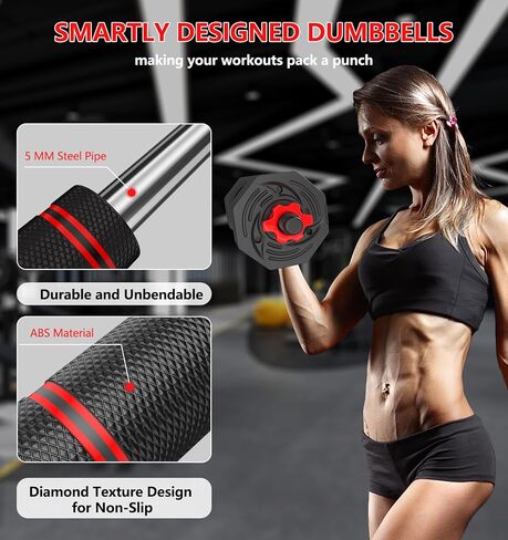 44LB Adjustable Dumbbells Set of 2, Weights Set Adjustable,Dumbbell Weights Sets with Connector for Women Man, Free Weights Barbell Fitness Equipment for Workout Strength Training in Saudi Arabia