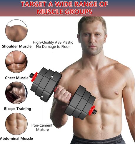 44LB Adjustable Dumbbells Set of 2, Weights Set Adjustable,Dumbbell Weights Sets with Connector for Women Man, Free Weights Barbell Fitness Equipment for Workout Strength Training in Saudi Arabia